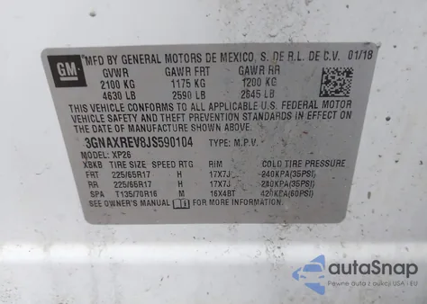 2018 Chevrolet Equinox Ls z USA, uszkodzony, nr VIN 3GNAXREV8JS590104